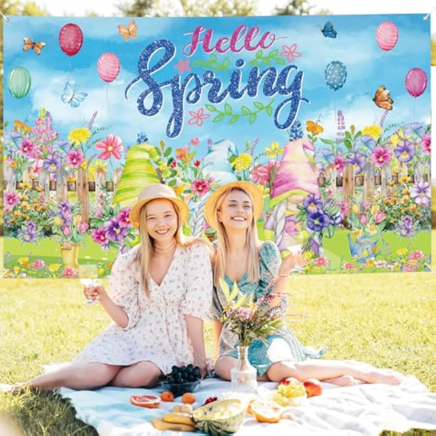 Hello Spring Backdrop Banner, 72.8" X 43.3" Spring Photography Backdrop Flowers Background Banner For Holiday Party Decorations