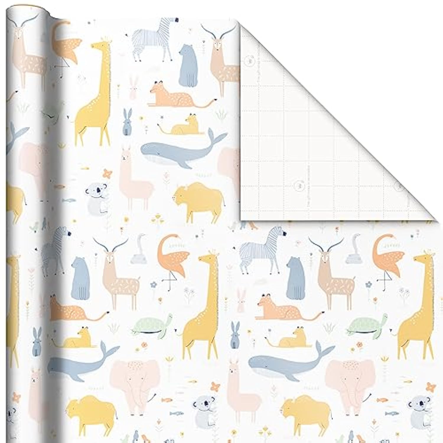 Hallmark Baby Shower Wrapping Paper Rolls - Animals, Grey Gingham, Rainbows Gift Wrap Paper (Set of 3 Rolls: 60 sq. ft. ttl.) for Baby Showers, Gender Reveal Parties, First Birthdays