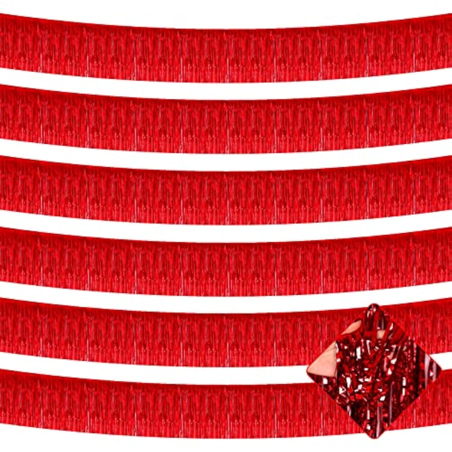 10 Pack 10 Feet Red Foil Fringe Garland Metallic Tinsel Streamers Banner Wall Hanging Curtain Backdrop For Parade Floats, Bachelorette, Wedding, Birthday, Halloween, Christmas Party Decorations