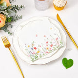 100 Pcs Wildflower Floral Luncheon Disposable Napkins For Wedding/Engagement/Bridal Shower/Baby Shower/Anniversary Party Decoration, 3-Ply