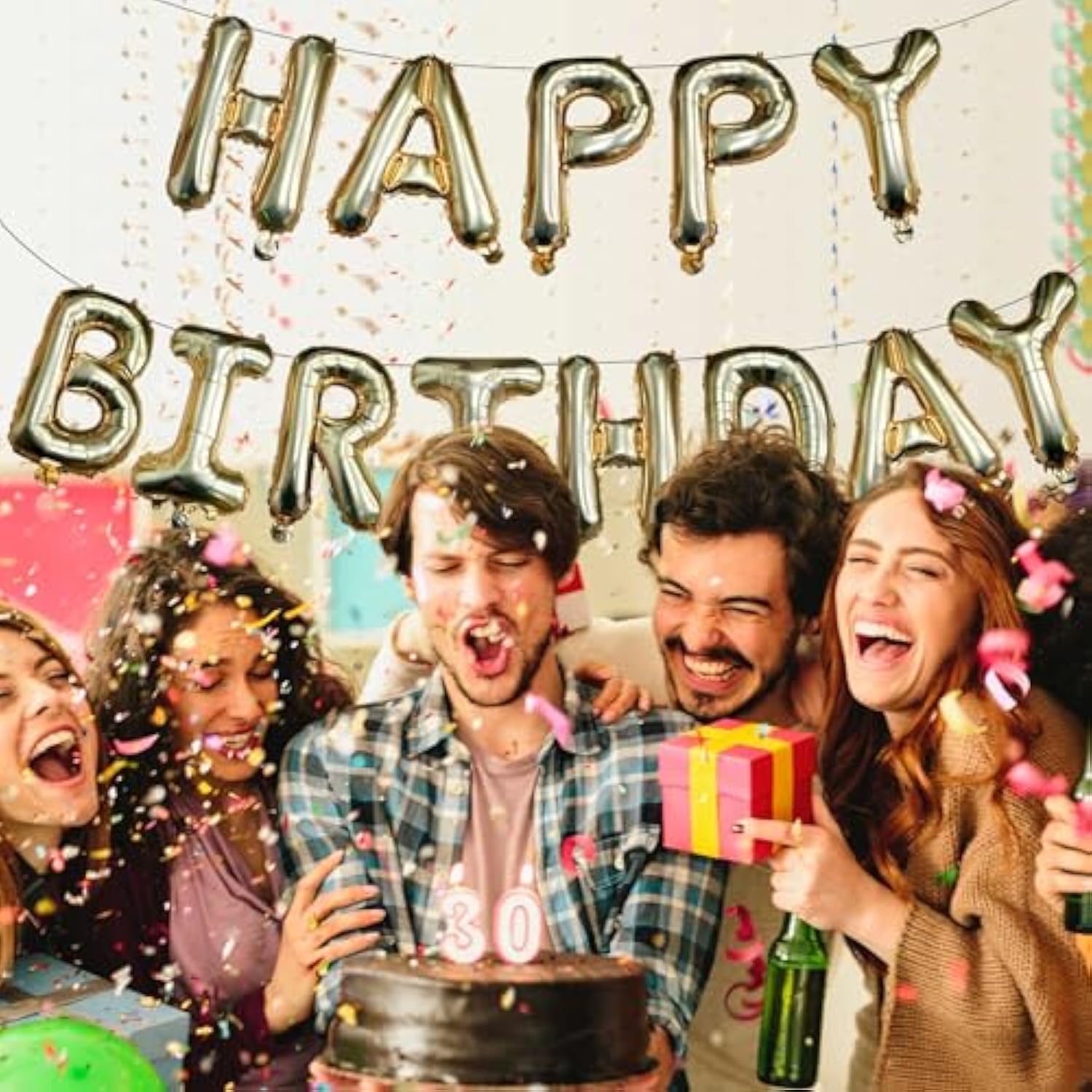 Light Gold Happy Birthday Balloons Banner, 16 Inch Mylar Foil Letters Balloon Sign For Birthday Party Decorations Photo Booth Backdrop