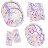 Butterfly Birthday Party Supplies Disposable Paper Plates Napkins And Cups For Butterfly Girl Party Birthday Decorations, Serve 16
