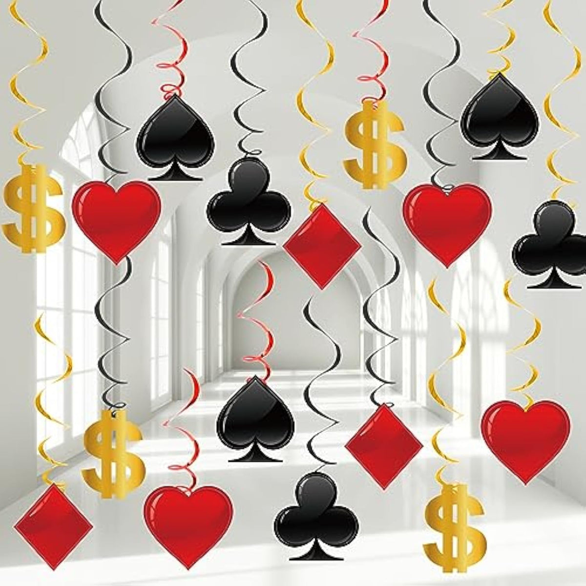 60-Pack Casino Theme Hanging Swirl Decorations for Las Vegas Night Party