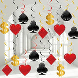 60-Pack Casino Theme Hanging Swirl Decorations for Las Vegas Night Party