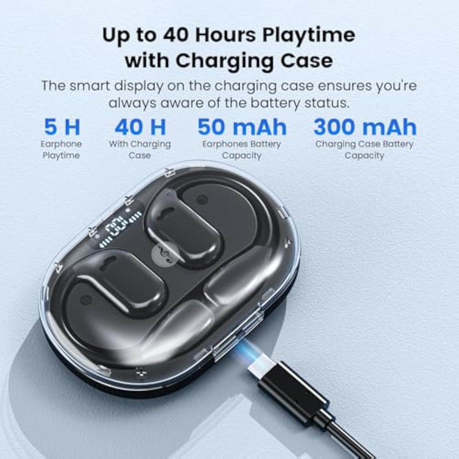 Open Ear Bluetooth 5.4 Headphones: Ip55 Waterproof Sport Earbuds With Touch Control & Led Display, Ergonomic Air Silicone Ear Hooks For Secure Fit. Directional Audio For Running, Cycling And Workouts