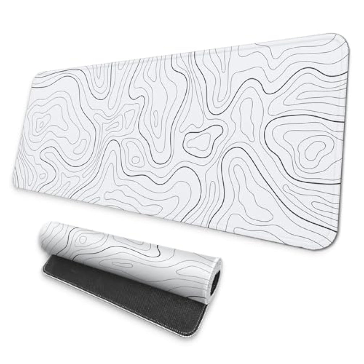 Large Gaming Mouse Pad, Full Keyboard Mat, Long Laptop Mousepad, Computer Mouse Mat For Home And Office, Anti-Slip Rubber Base, 31.5 X 11.8 Inches (Grey White Topographic Map)
