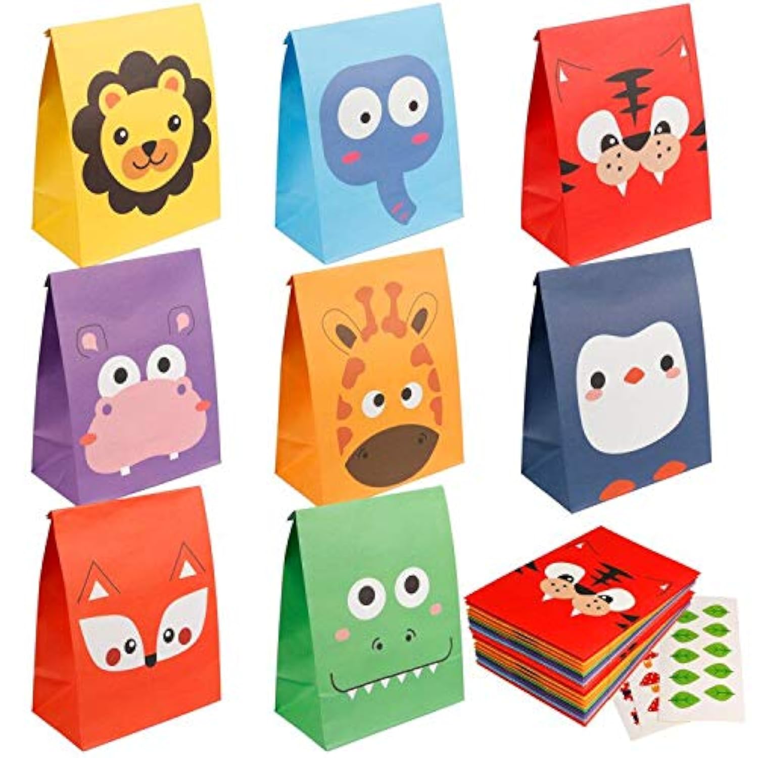 24 Pack Animal Party Favor Bags, Goodie Bags For Kids Birthday, Small Gift Bags Bulk Paper Treat Bags For Toddler Baby Shower Party Supplies School Classroom Loot Bags For Girls Boys