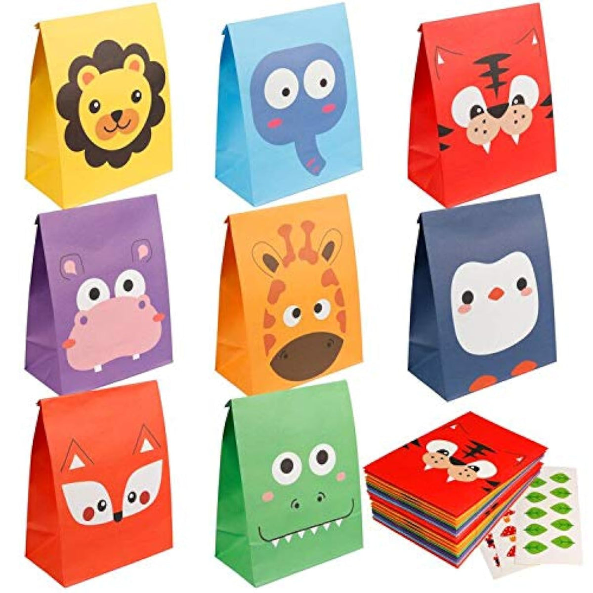 24 Pack Animal Party Favor Bags, Goodie Bags For Kids Birthday, Small Gift Bags Bulk Paper Treat Bags For Toddler Baby Shower Party Supplies School Classroom Loot Bags For Girls Boys
