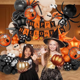 Happy Halloween Banner with Spider Balloons Black Orange Latex Balloons Party Decorations