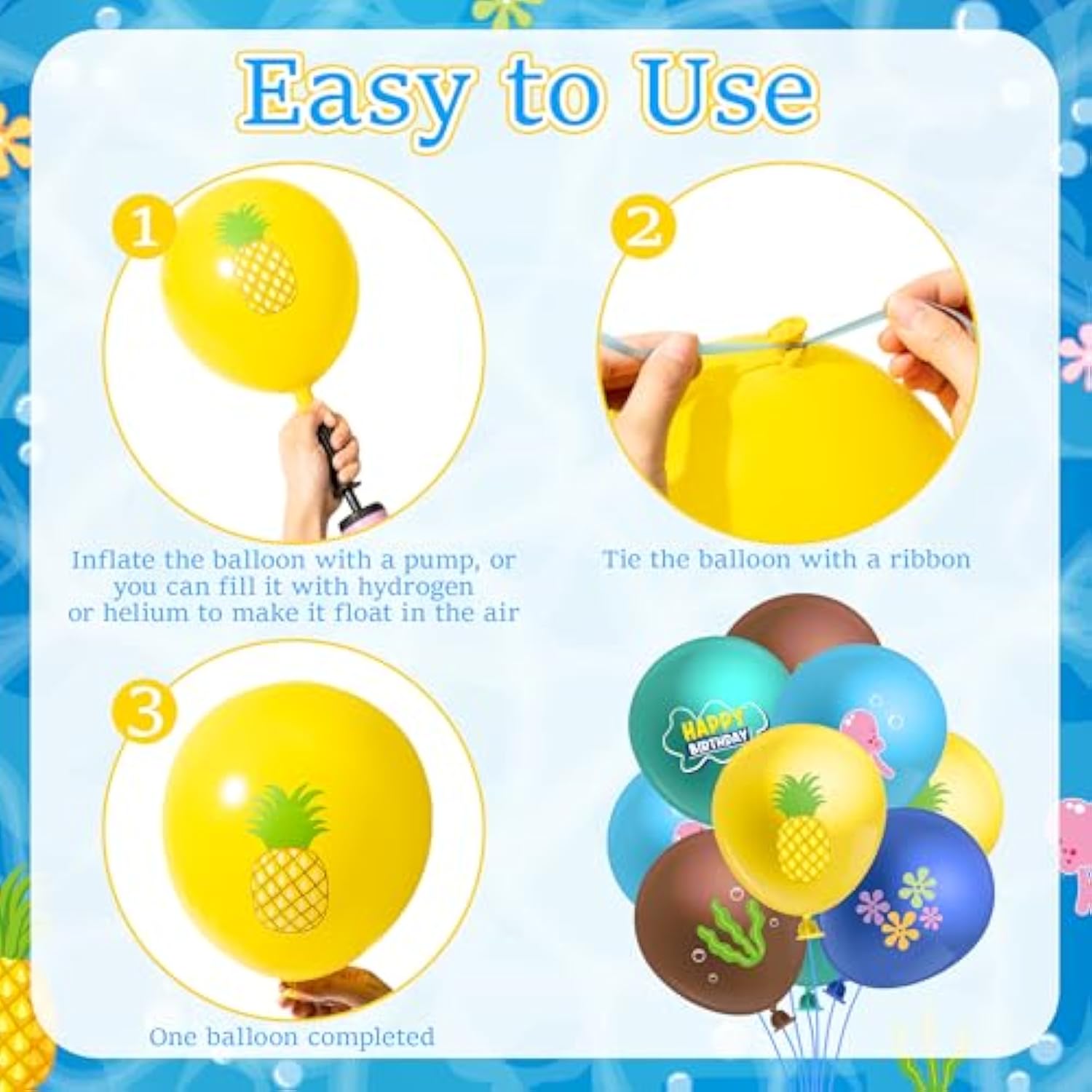 50Pcs Pineapple Balloons, Summer Tropical Latex Arch for Birthday, Baby Shower, Luau Party