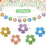12 Pack Glitter Spring Flower Banner, Easter Flower Paper Hanging Garland, Spring Glitter Floral Cutouts Banner For Easter Spring Birthday Party Supplies Wall Fireplace Mantel Decor