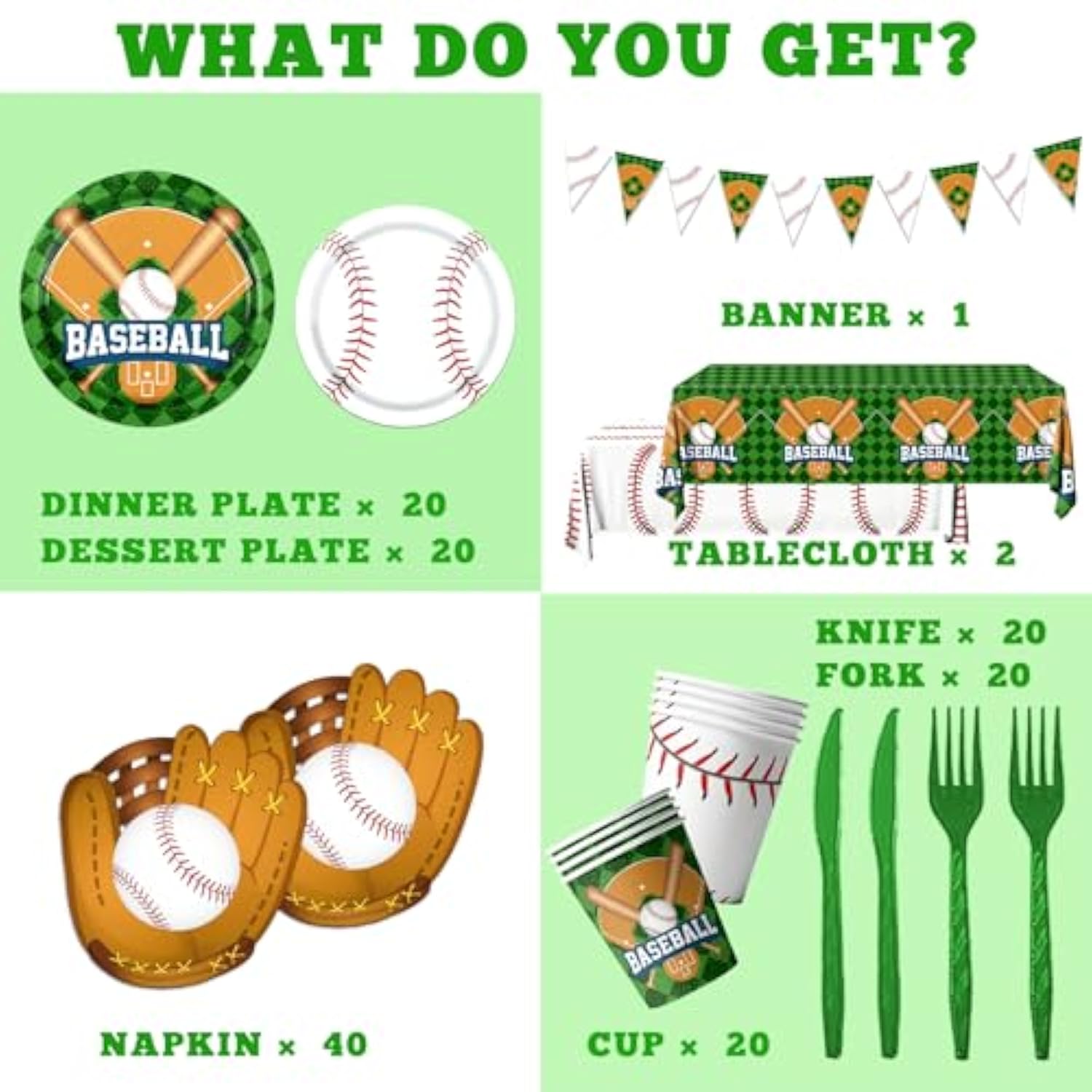 Baseball Party Decorations Tableware,143Pcs Baseball Plates And Napkins,Tablecloth Cups,Banner For Birthday Decorations Gameday Celebrations