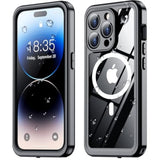 Magnetic For Iphone 14 Pro Case Waterproof,Built-In Screen & Camera Lens Protector[Ip68 Underwater] [Military Grade Shockproof] Full Body Protection Phone Case,Black/Clear