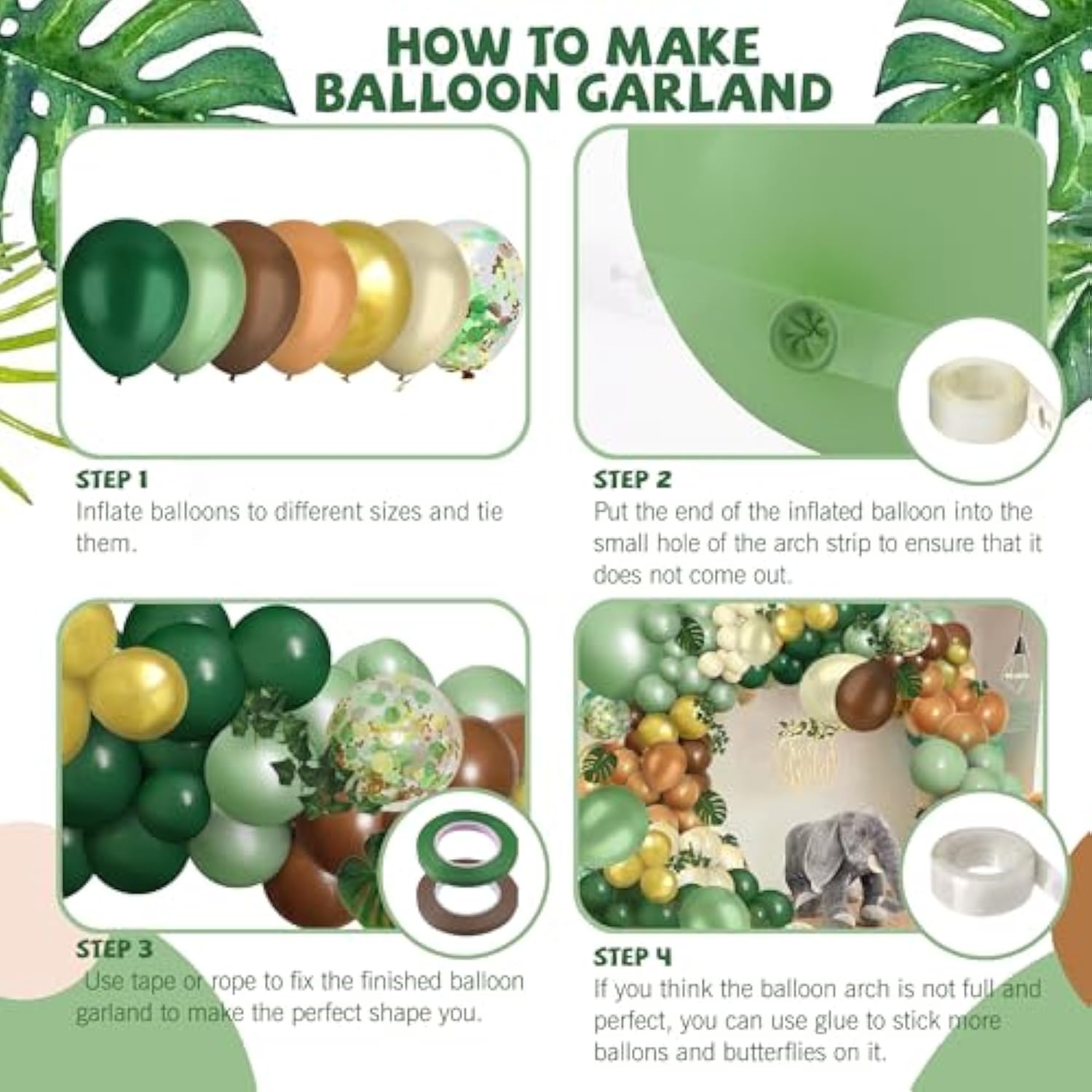 148Pcs Safari Balloon Arch Kit Sage Green Brown Jungle Animal Print Decor