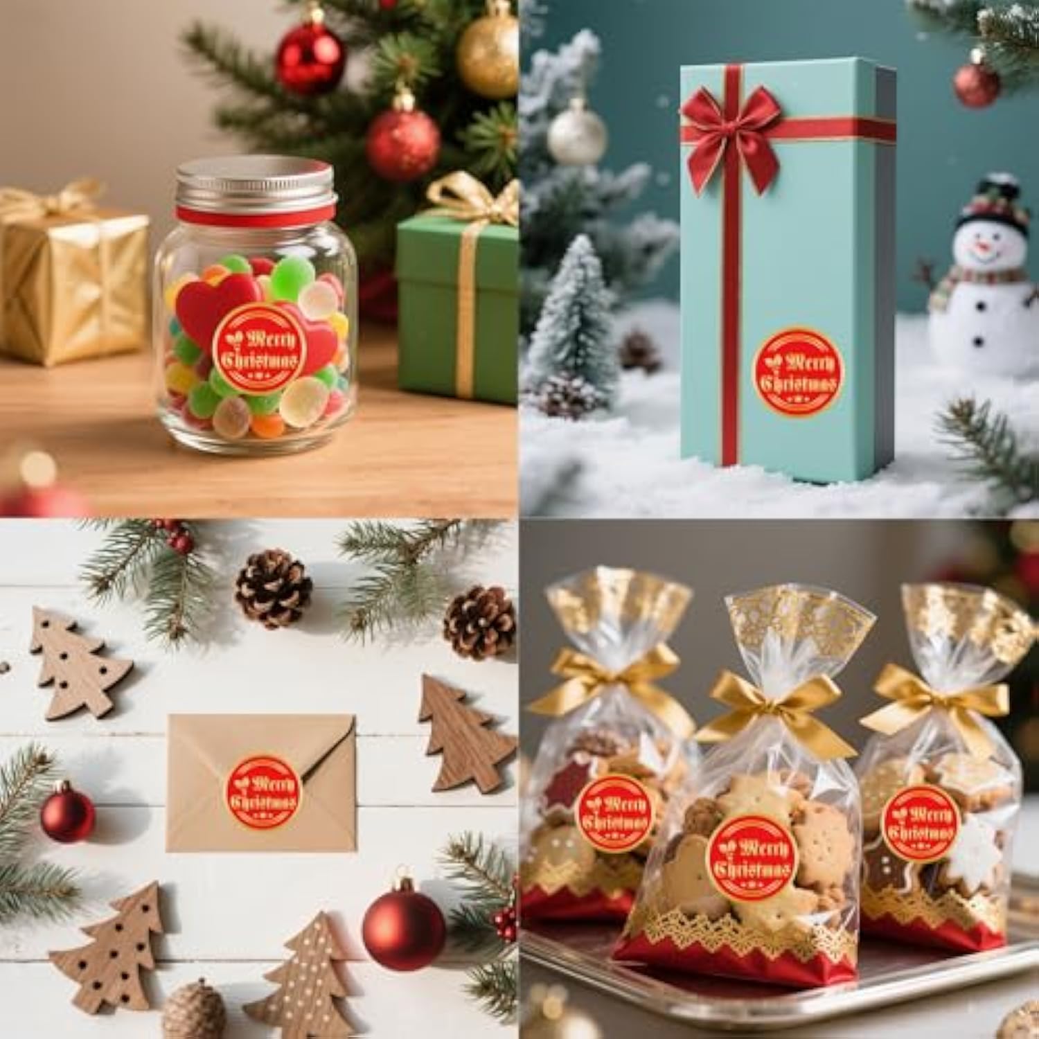 120Pcs Merry Christmas Stickers, 2" Large Christmas Stickers For Cards With Holly Snowflake, Gold Foil Xmas Stickers For Envelopes Boxes Goodie Bag Xmas Decorations