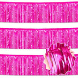 3 Pack 10 Ft Fuchsia Foil Fringe Garland Metallic Streamers Tinsel Banner Wall Hanging Garland Backdrop For Parade Floats, Halloween, Christmas, Thanksgiving, New Year Party Decorations