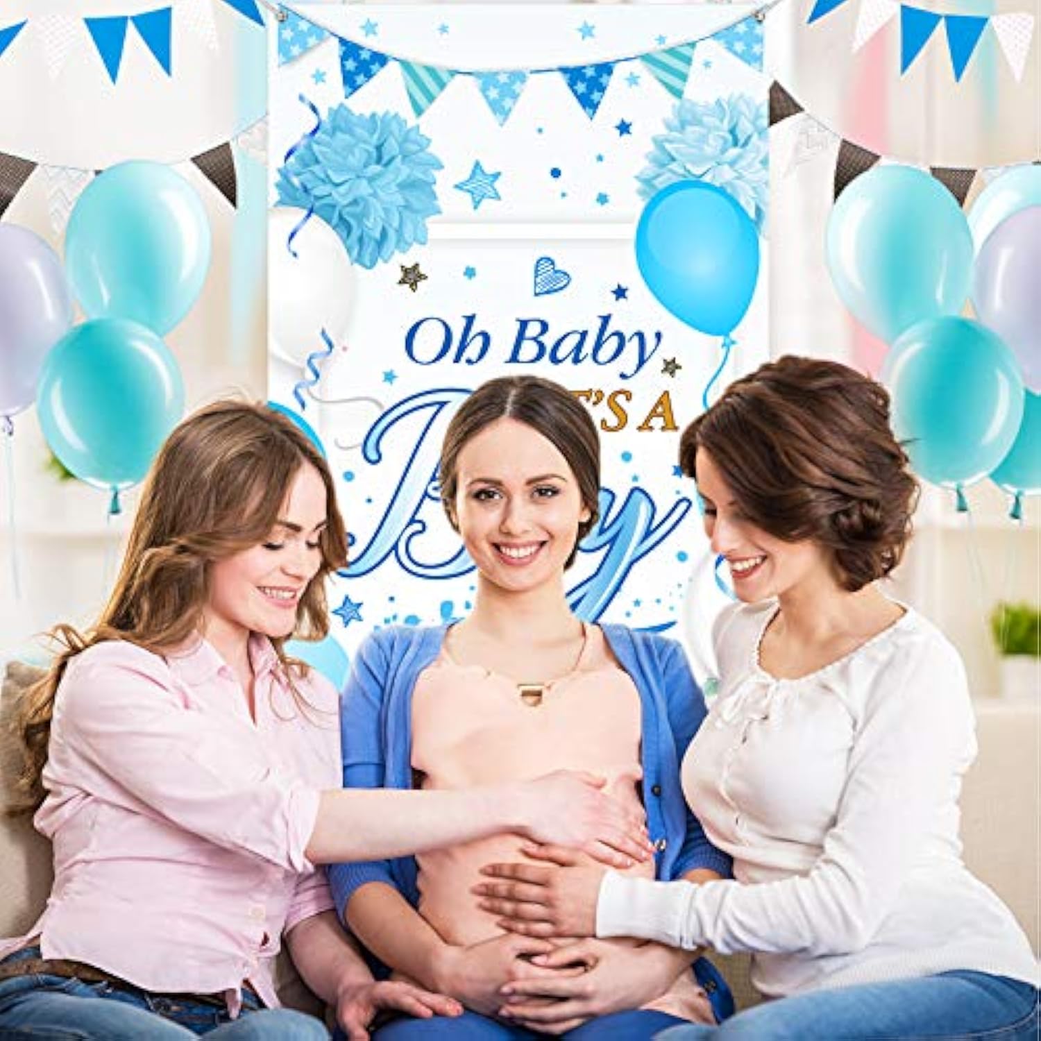 Baby shower welcome banner and blue photo backdrop 70x35 inch for party decor