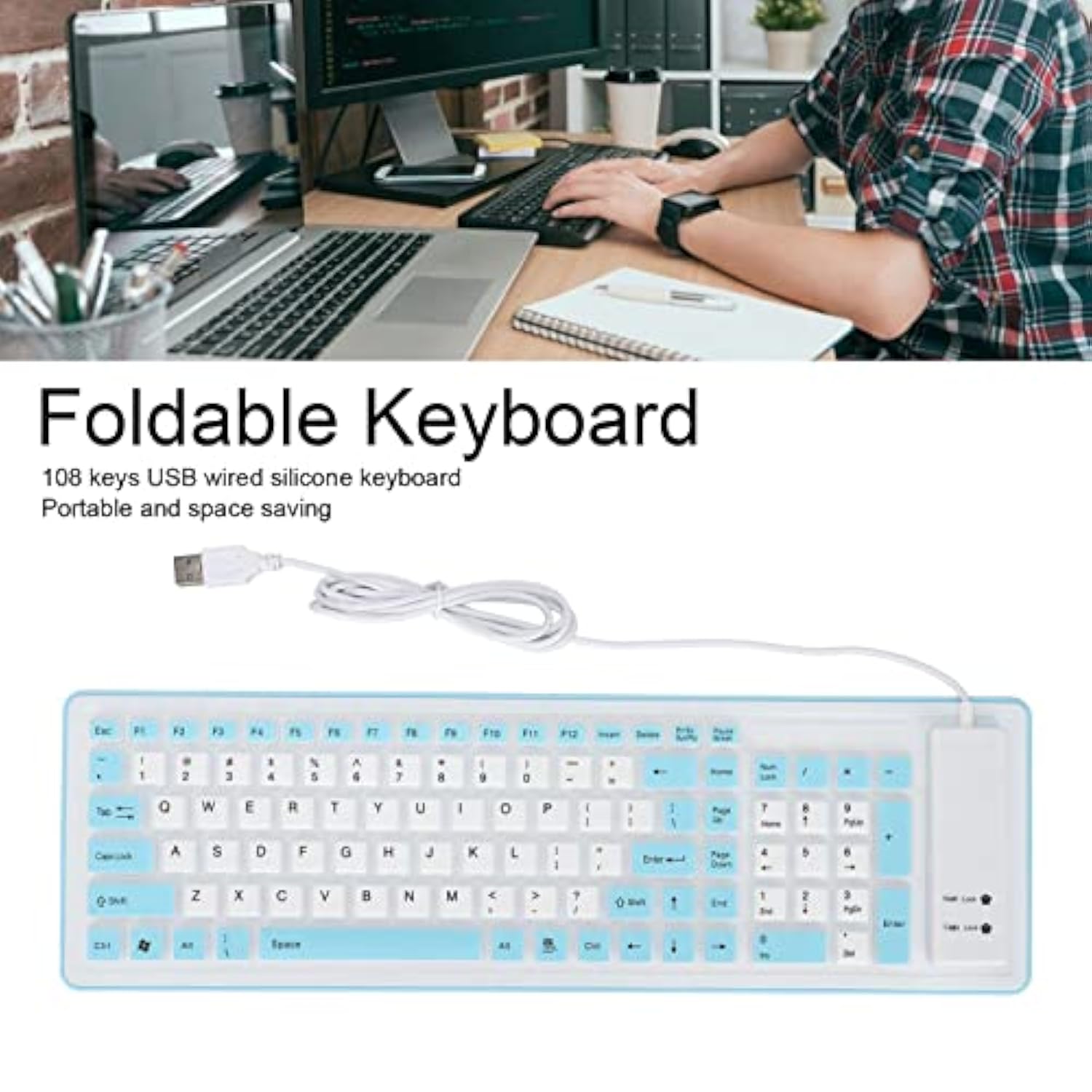 Foldable Silicone Keyboard,Usb Wired Silicone Keyboard,103 Keys Waterproof Rol