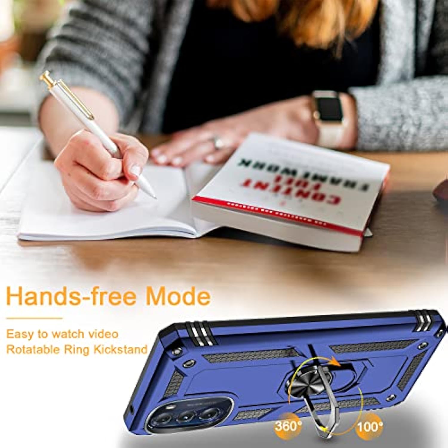 For Motorola Moto G 5G 2022 Case With 2 Pcs Tempered Glass Screen Protector, Military-Grade Armor Shockproof Protective Phone Cover With Ring Magnetic Kickstand , Blue