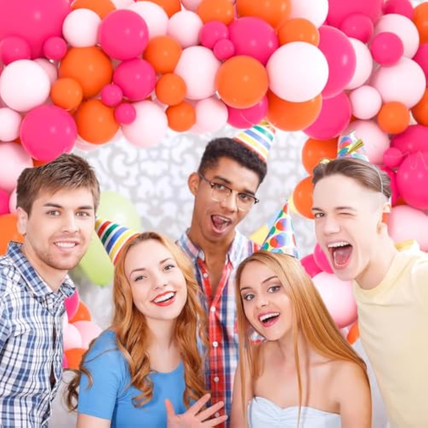 Pink Orange Balloon Garland Arch Kit- Rose Red, Light Pink Balloons Pink And Orange Balloons For Wedding Bridal Shower Bachelorette Birthday Christmas Valentine Party Decorations