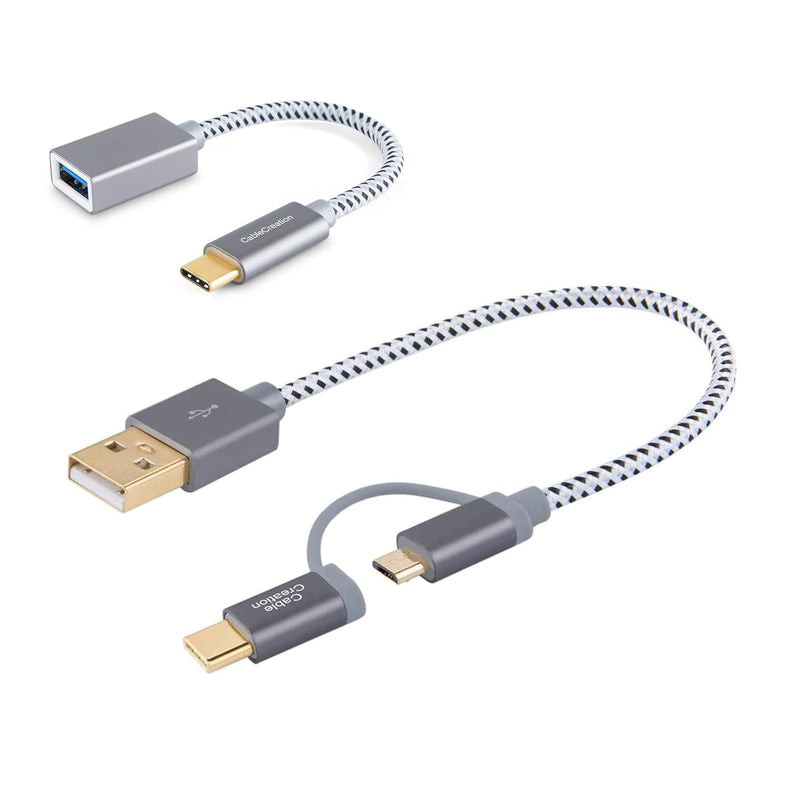 CableCreation Bundle - 2 Items: 2 in 1 Micro USB C to USB A Fast Charge Cord 0