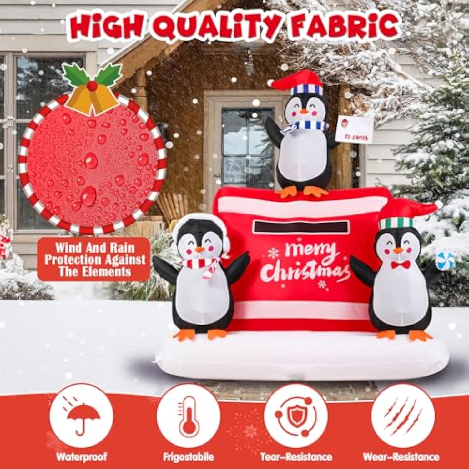 6 Ft Christmas Inflatable Decoration, Outdoor Blow Up Yard Fun Decor, Christmas Penguin Mailbox Built-In Led Lights For