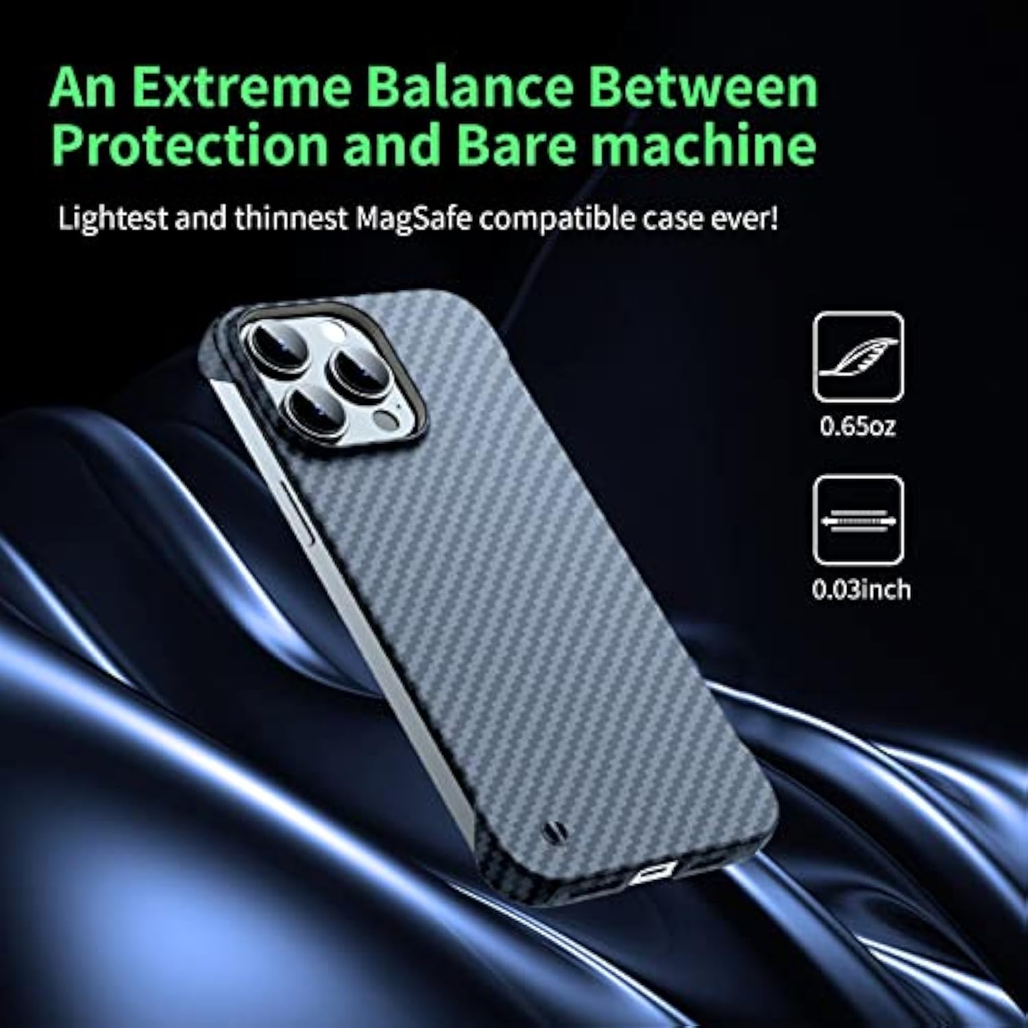 Magnetic Ultra-Thin Frosted Soft Touch Skin Borderless Carbon Fiber Bump Texture For Iphone 15 Pro Frameless Case 6.1" Slim Minimalist Lightweight Matte Hard For Magsafe Cover Case-Black