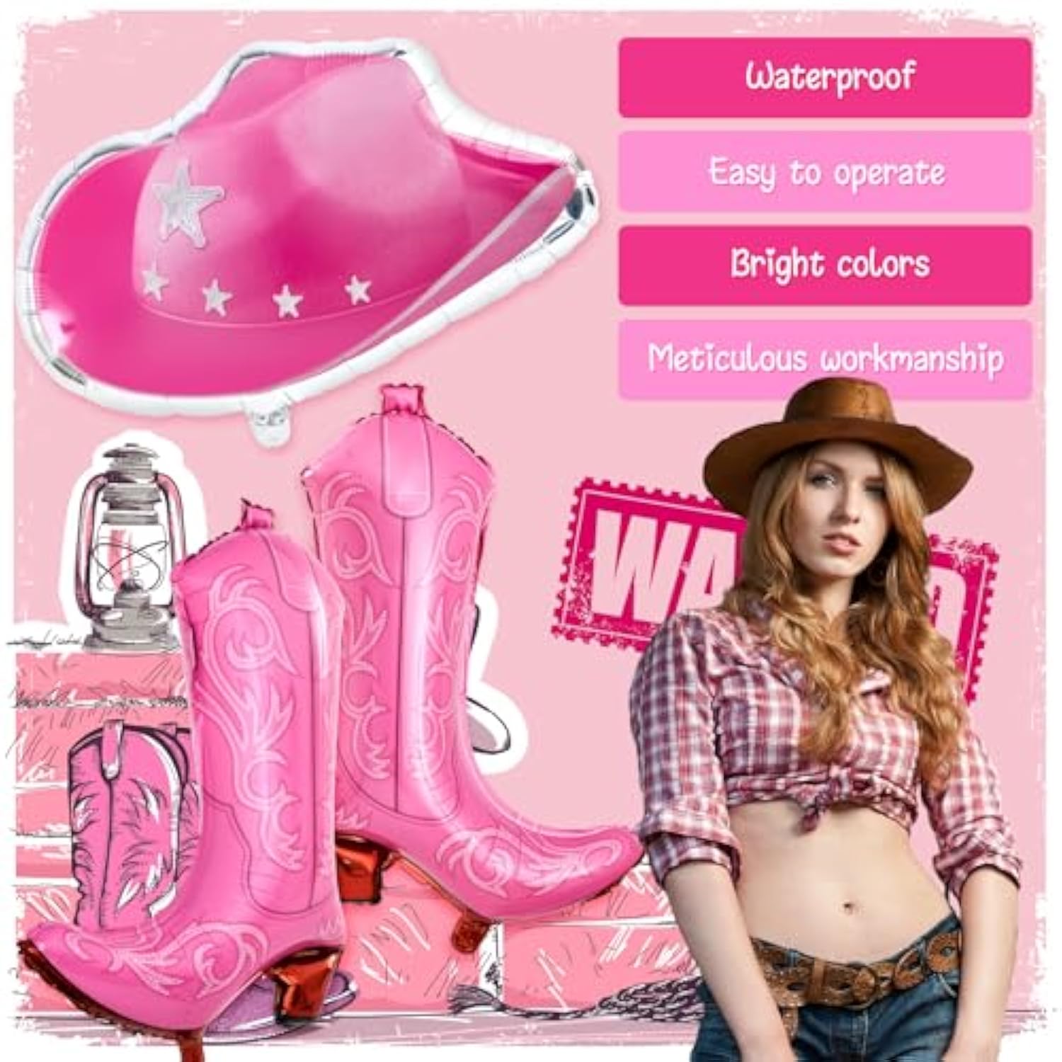 8 Pcs Cowgirl Boot And Hat Balloons Pink Cowgirl Cowboy Balloon Foil Western Themed Party Balloons Decorations For Western Birthday Disco Country Cartoon Cat Theme Party