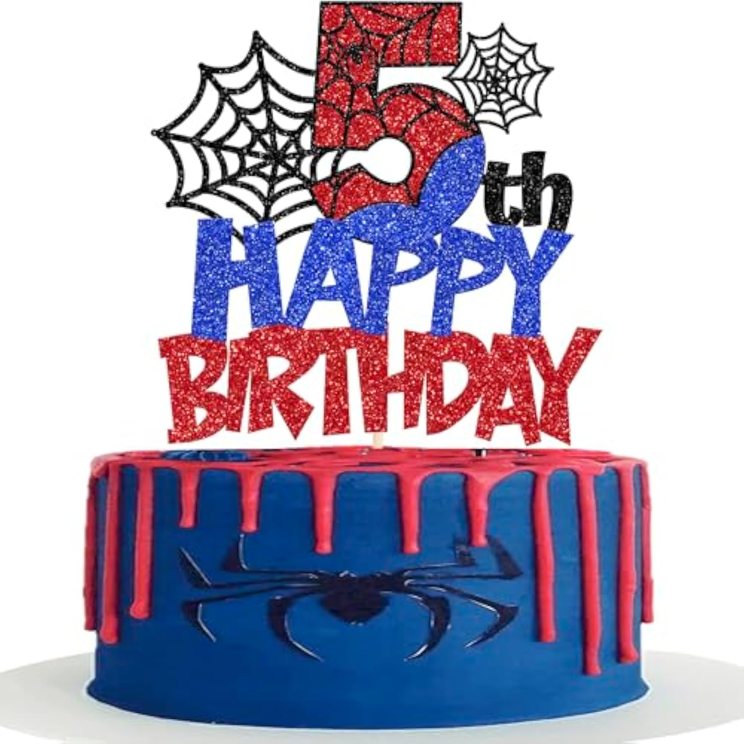 1 Pack Happy 5Th Birthday Cake Topper Glitter Spider Web Cake Pick Superhero Spider Party Cake Decorations For Children Kids Boys Happy 5Th Birthday Party Cake Decorations Supplies