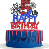 1 Pack Happy 5Th Birthday Cake Topper Glitter Spider Web Cake Pick Superhero Spider Party Cake Decorations For Children Kids Boys Happy 5Th Birthday Party Cake Decorations Supplies
