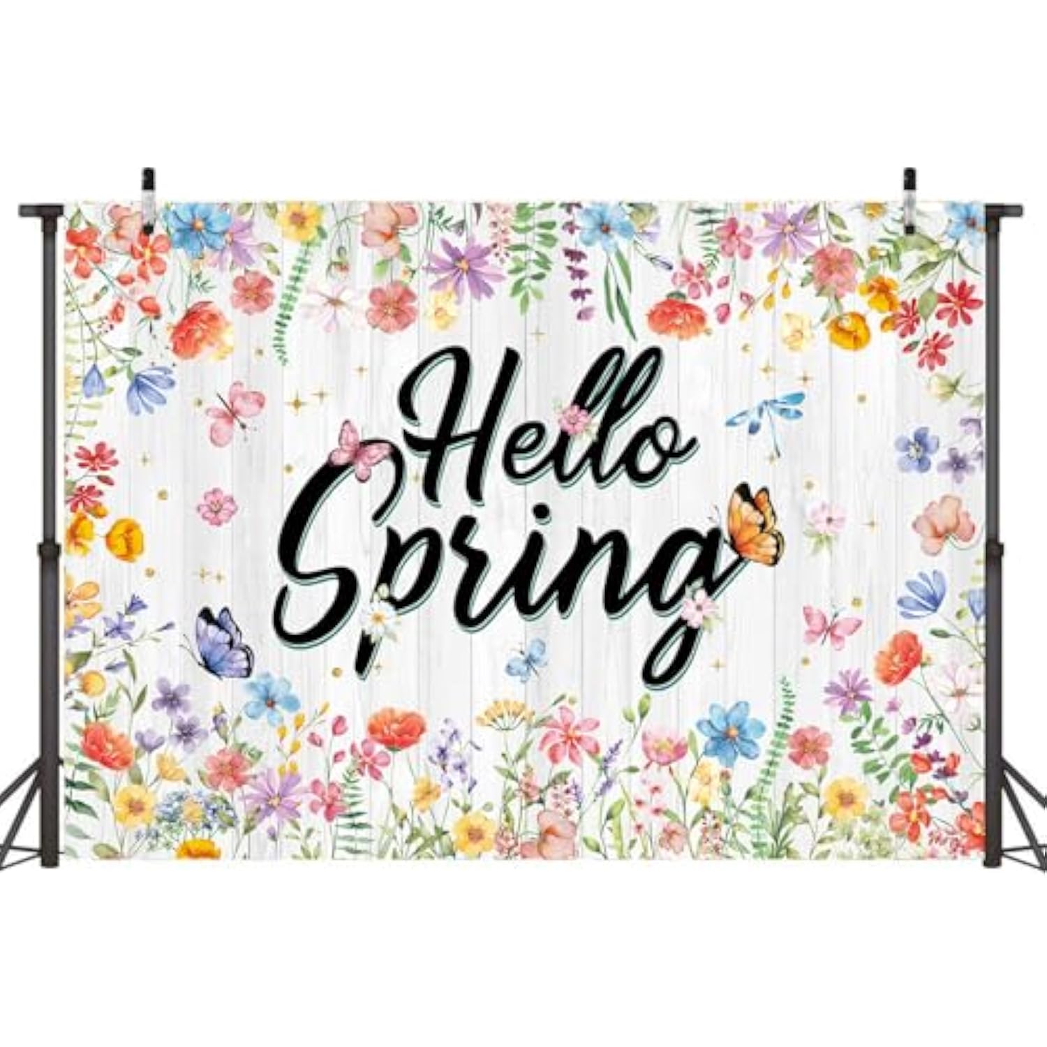Hello Spring Banner Backdrop 6x4FT Spring Wildflower White Wooden Photography Background Easter Party Decorations Supplies Photo Props