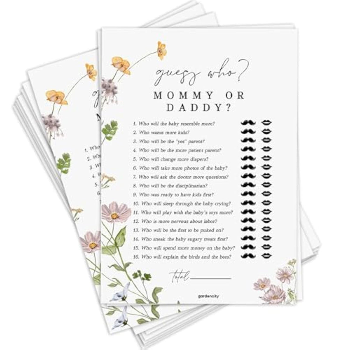 Guess Who Mommy Or Daddy Baby Shower Game, Fun Baby Shower Games For Boy Or Girl, Gender Neutral, 50 Pack, Wildflower