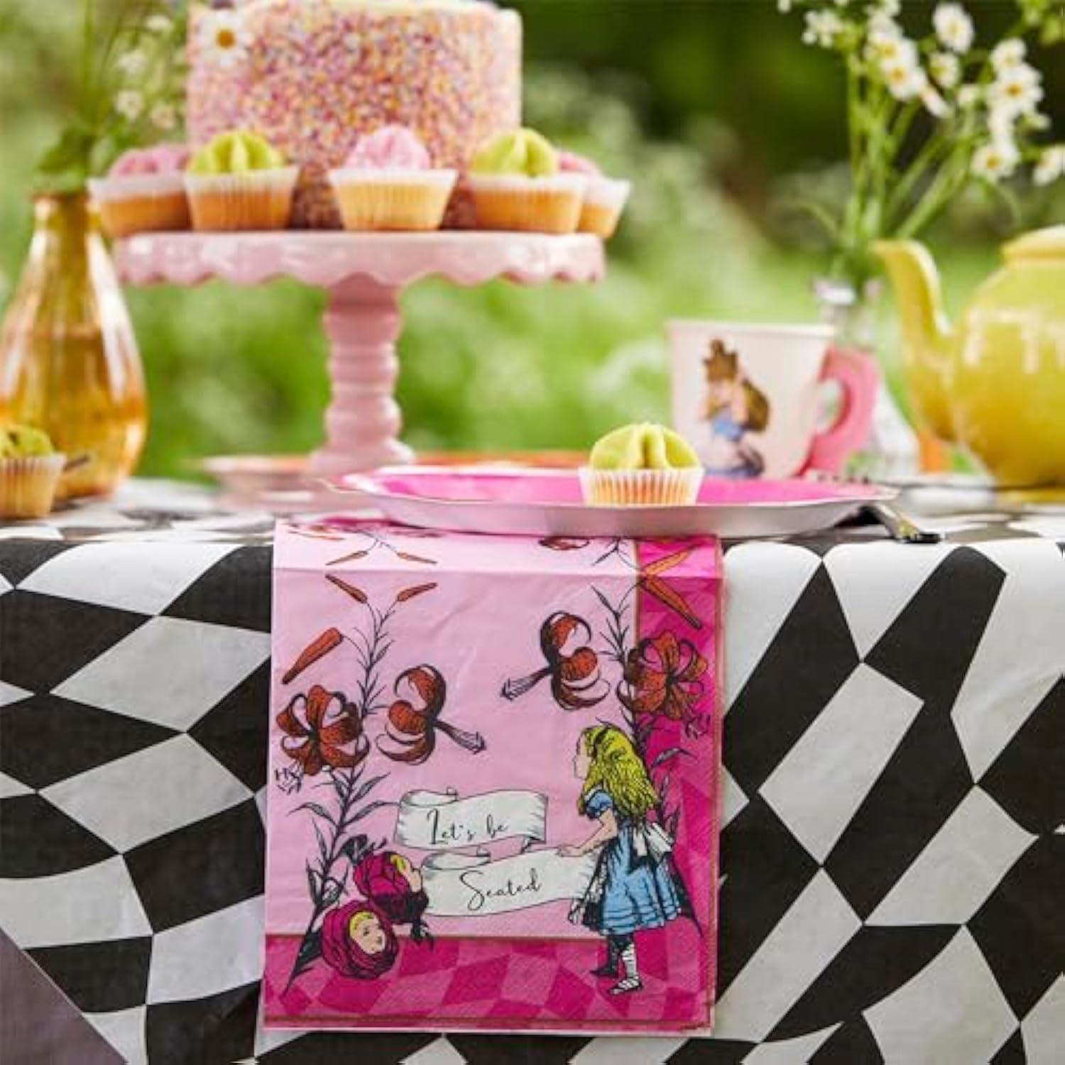 Alice In Wonderland Party Decorations For 16 Guests Mad Hatter Onederland 1St First Birthday Afternoon Tea Party Supplies Reversible Bunting Paper Plates Napkins Cups Table Cover