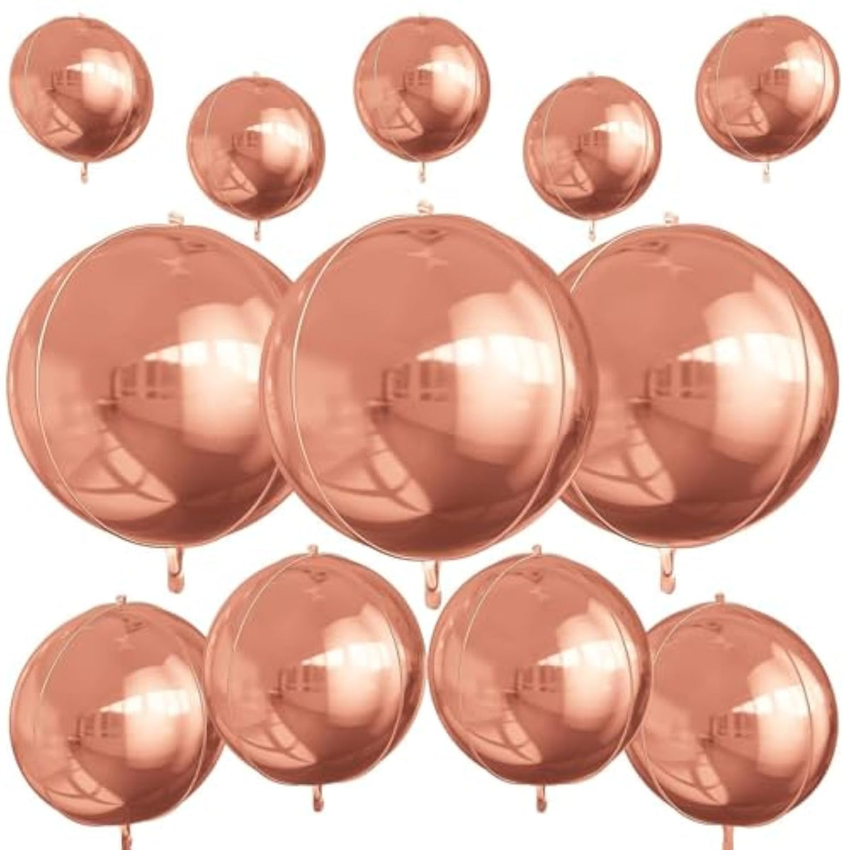 12Pcs Rose Gold Round Foil Balloons, 22" 15" 10" 4D Helium Ball Balloon, Metallic Rose Foil Balloon For Birthday Graduation Wedding Anniversary Bachelorette Disco Prom Party Decorations