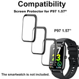 3D Screen Protector Compatible With P97 1.57 Inches Soudorv Fitness Tracker Smartwatch, Pmma, Full Coverage, 3 Pieces