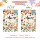 Spring Summer Welcome Wildflower Garden Flag 12.5 X 18 Inch Double Sided Burlap Pink Flower Green Leaf Farmhouse Small Yard Flag Summer Holiday Seasonal Outdoor Outside Decoration