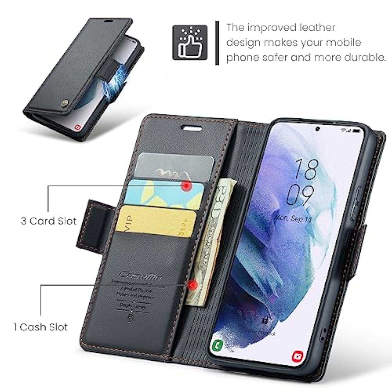 Samsung Galaxy S21+ Plus 5G Wallet Case With [Rfid Blocking] Card Holder Magnetic Kickstand,Leather Flip Protective Case Wallet For Samsung Galaxy S21+ Plus 5G 6.7 Inch -Black