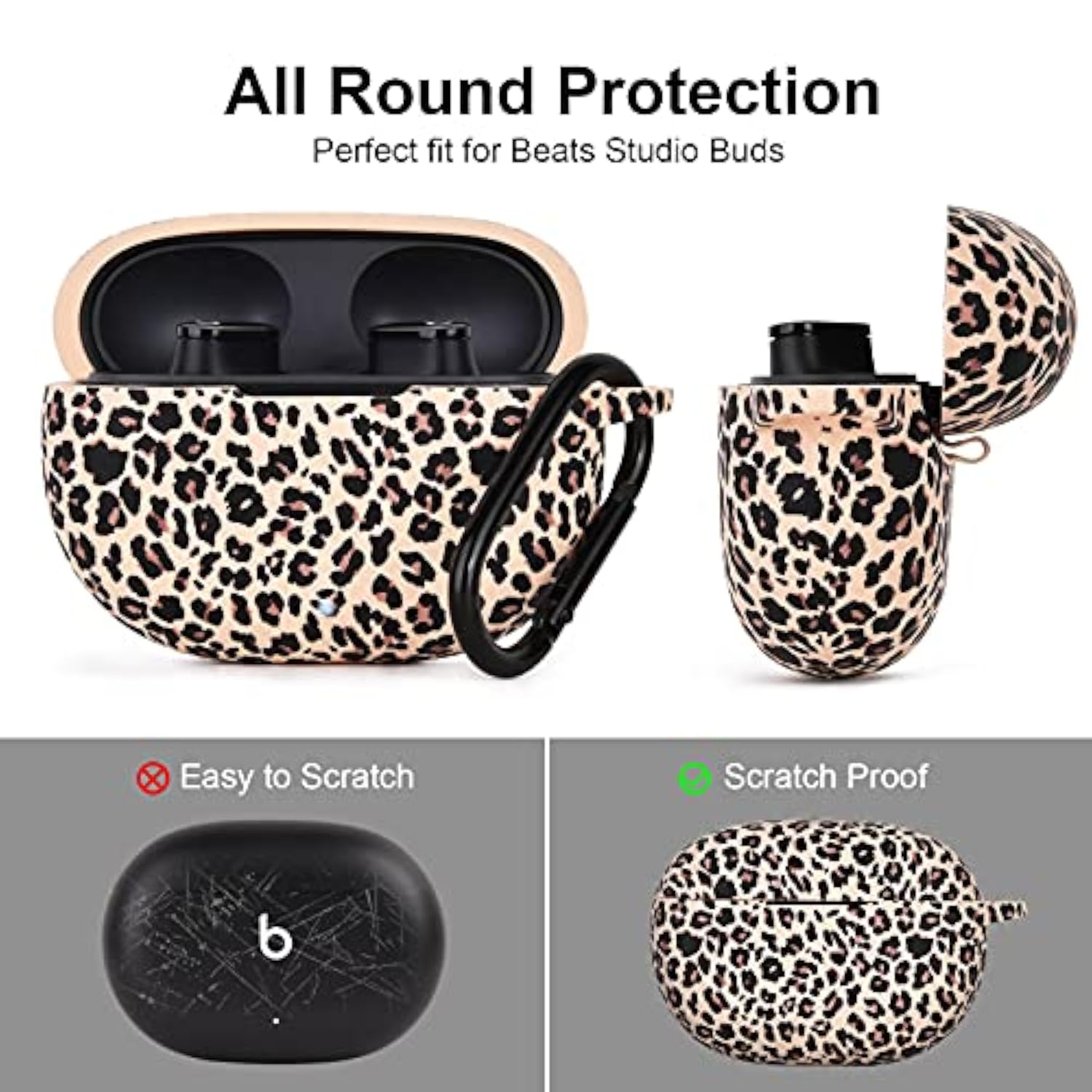 Beats Studio Buds/Beats Studio Buds Plus Silicone Case Cover with Keychain - Khaki/Leopard Floral Print