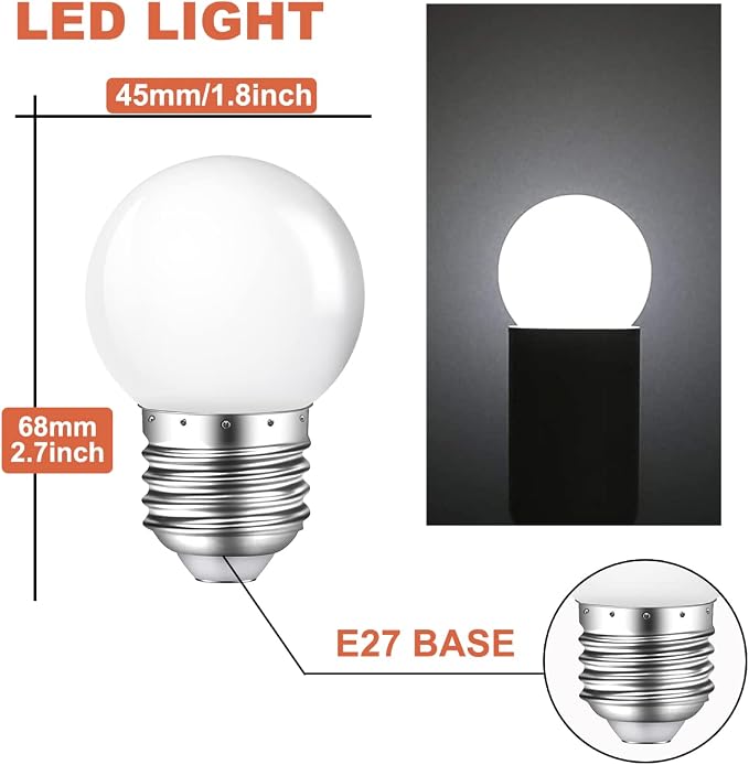 6 Pack 1W LED Night Light Bulbs G14 G45 E26 6500K Cool White 5W Equivalent