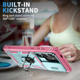 Case For Galaxy S24 Ultra, Slide Lens Protective Case Shockproof Impact Resistant With Kickstand Cover Case For Samsung Galaxy S24 Ultra 5G 6.8" (Green Pink)