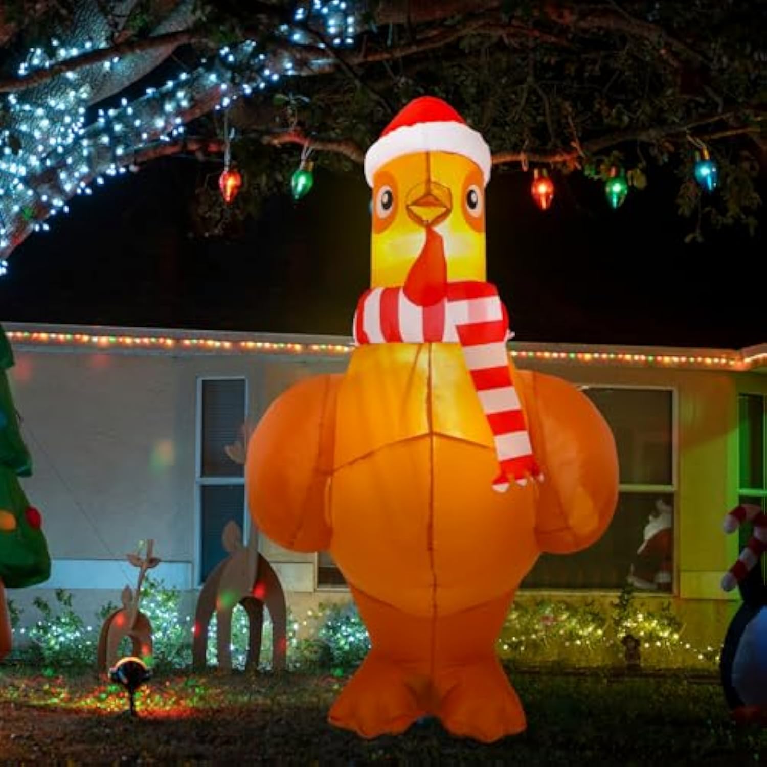 5 Ft Large Lighted Christmas Inflatable Chicken Built In Colorful Led Light Up Inflatable Turkey Blow Up Chicken Garden