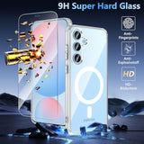 For Samsung Galaxy S24 Fe Case 6.7'', Magnetic Galaxy S24 Fe Case For Magsafe With Tempered Screen Protector [Shockproof Military] Translucent Matte Bumper Phone Cover Samsung S24 Fe 5G, Clear