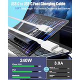 Usb C To Usb C, 240W Usb C Cable, 2-Pack 10Ft C To C Cable Fast Charging For Macbook Pro/Macbook Air, Ipad Pro/Ipad Air, Iphone 16 15 Pro Max Plus, Samsung Galaxy,Compatible 140W/100W/65W/45W/35W/20W