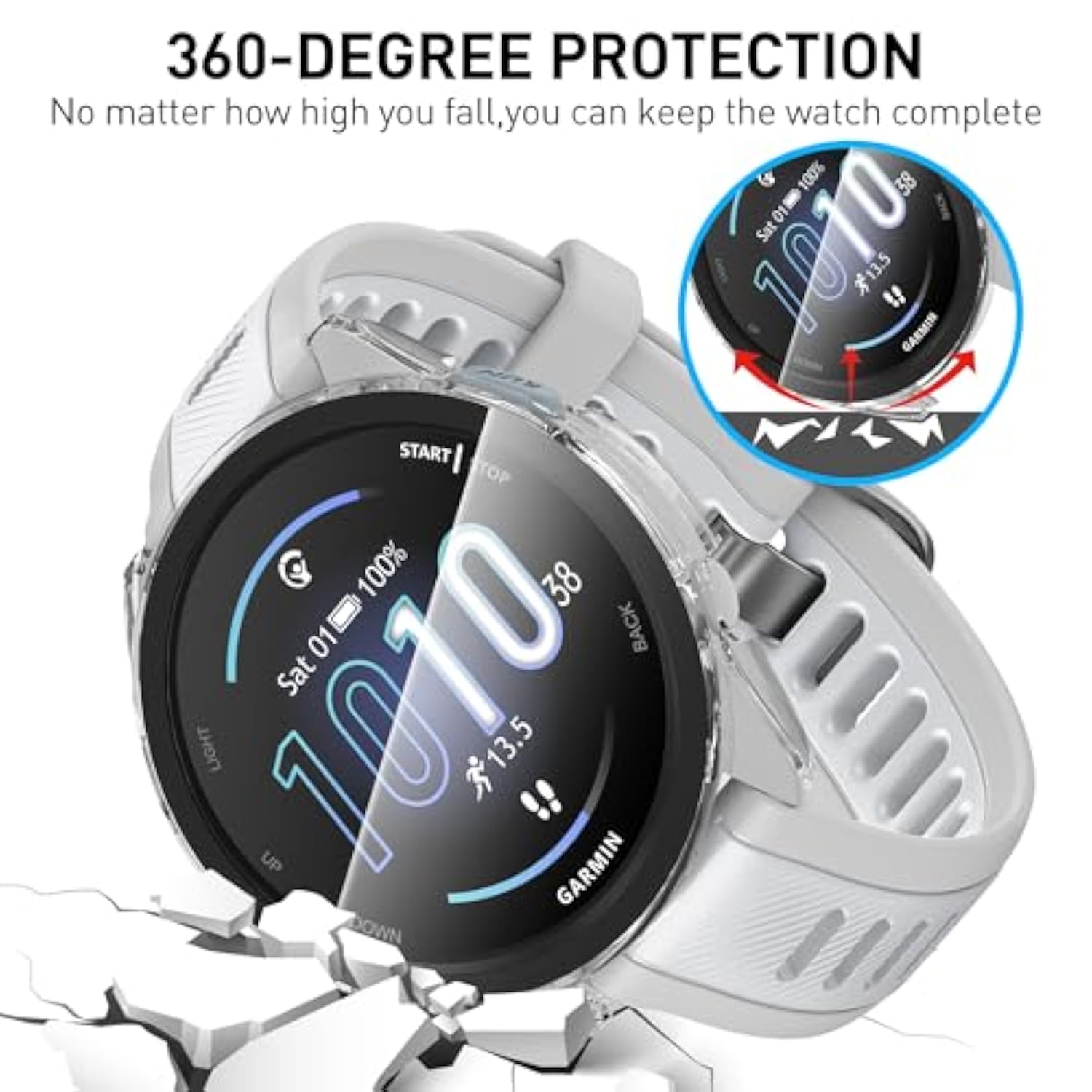 3 Pack For Garmin Forerunner 165 Smartwatch Case, 9H Tempered Glass Screen Protector, All-Coverage Pc Protective Cover -Clear