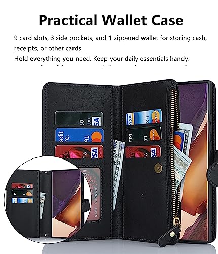 for  Galaxy Note 20 Ultra Wallet Case with Card Holder for Women, Crossbody Lanyard Strap Kickstand PU Leather Case with Zipper Pocket Credit