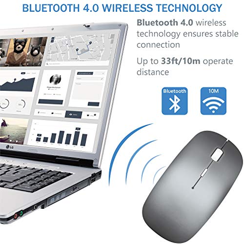 Bluetooth Wireless Mouse For Macbook Air Mac Pro Laptop Computer Ipad Pad Pc Laser Optical Rechargeable Mini Slim Silent Mouse Widely Used Desktop Hp Imac (Gray)