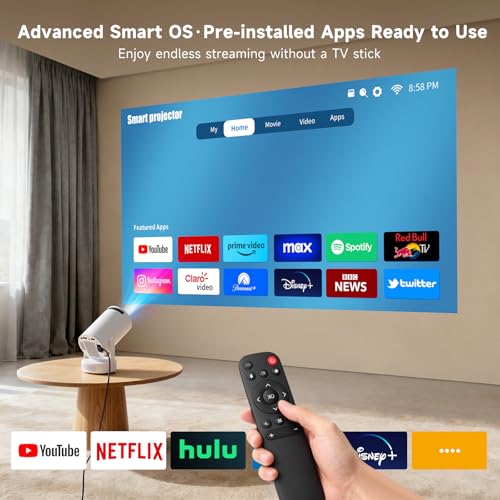 Smart Mini Projector For Bedroom, 4K Support, Portable Outdoor Projector With Android 12, Wifi And Bluetooth 5.2, Auto Keystone, For Home Theater Outdoor Movie (S100Pro)