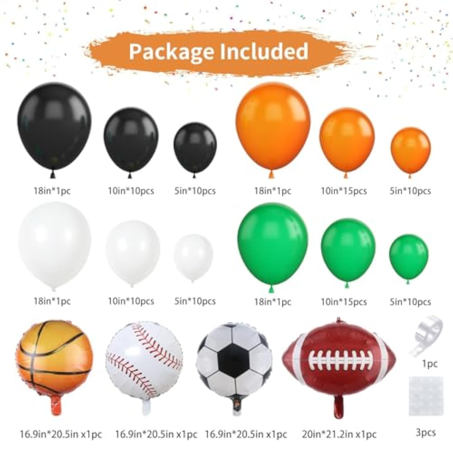 Sports Balloon Garland Kit - White/Green/Black/Orange Theme Decor
