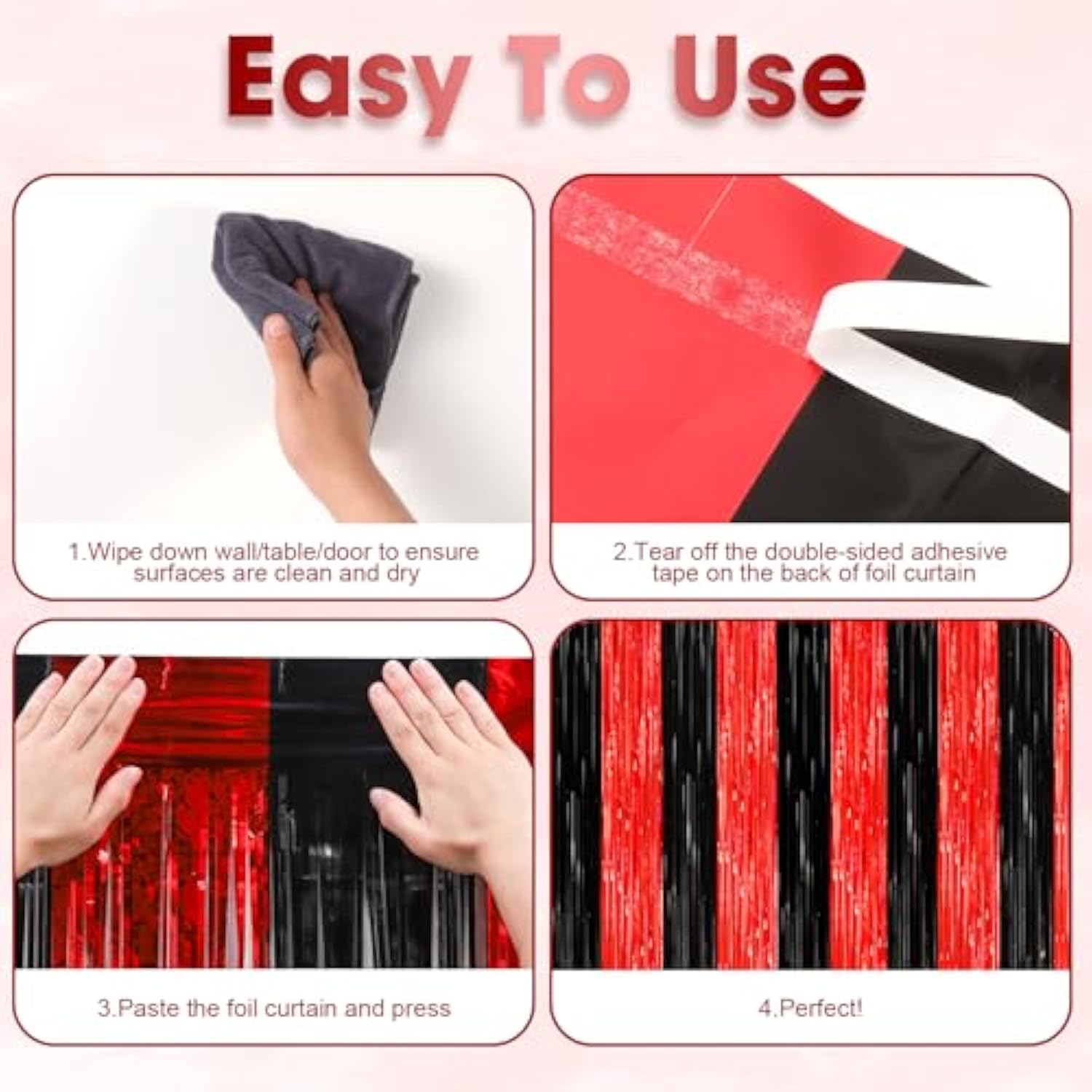 2 Pack Red Black Tinsel Fringe Curtains Party Backdrop Decorations