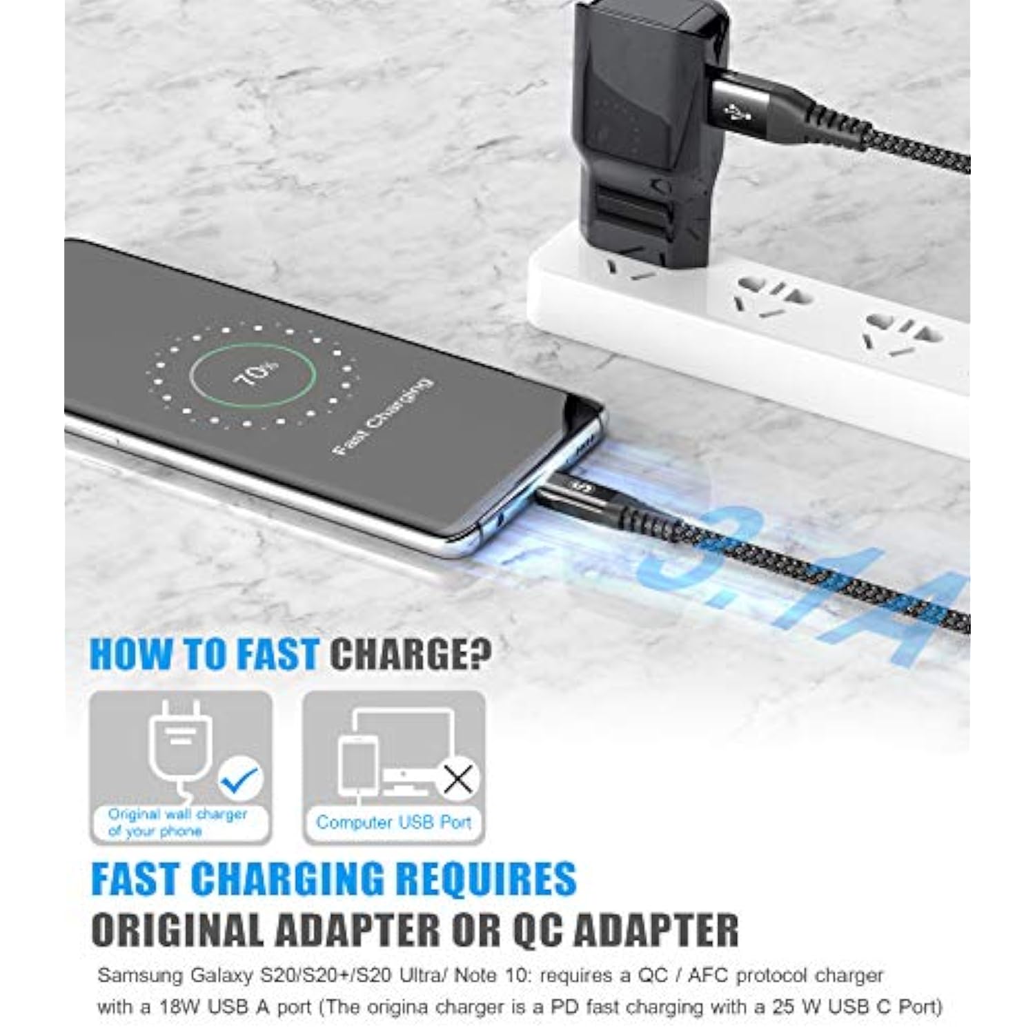 Usb Type C Cable 3.1A Fast Charging [3Pack,10Ft+6.6Ft+3.3Ft], Usb-A To Usb-C C